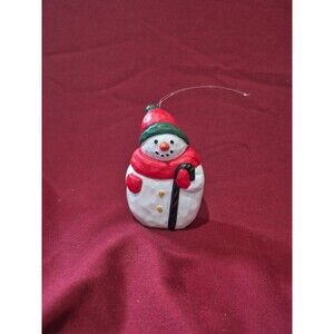 Vtg Dept. 56 Snowman Hand painted Porcelain Ornament  4455-5 EUC